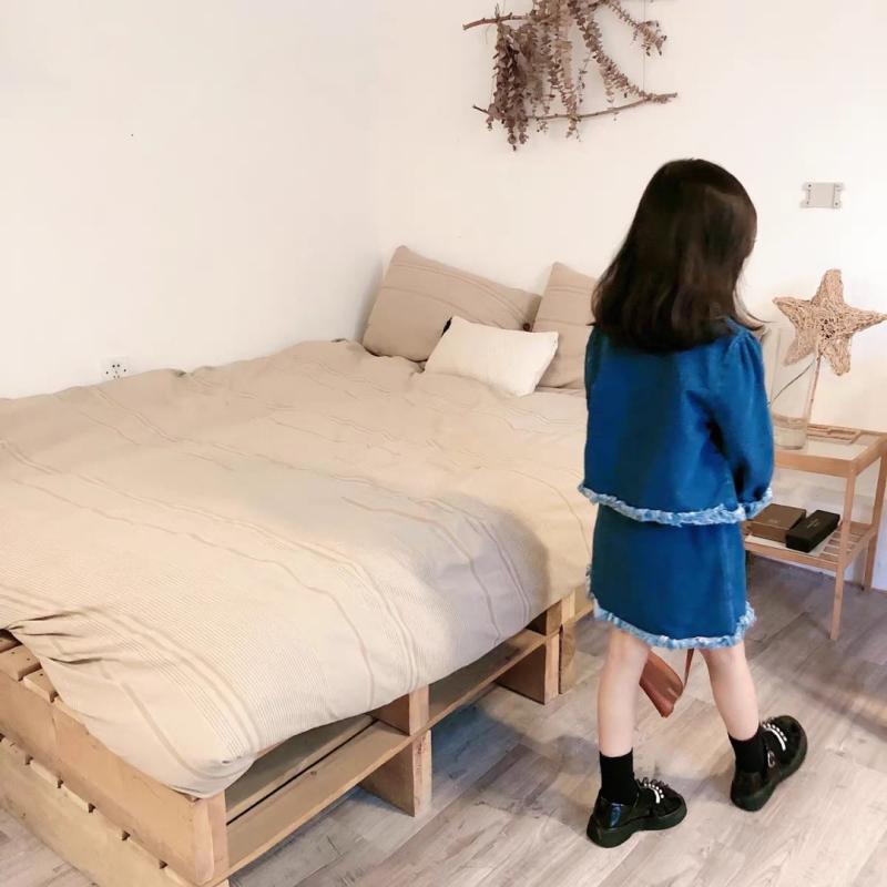 Юбка, костюм для девочек, комплект из двух предметов, осенний детский костюм, удобная темпераментная джинсовая куртка с кисточками