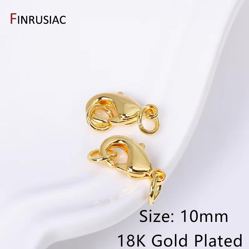 10/12mm Lobster Clasp Claw Clasps 14k/18k Gold Plated Brass Lobster Clasps With 4mm Closed Rings For DIY Jewelry Making Supplies