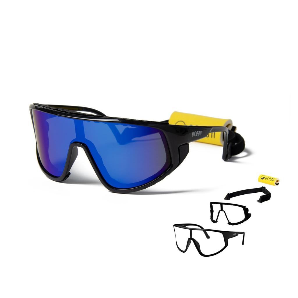 OCEAN KILLY WATER Floating Organic Lightweight UV Detachable Strap Shiny Black Blue REVO Sunglasses, Bio-Based Frame, Protection, & Floater,