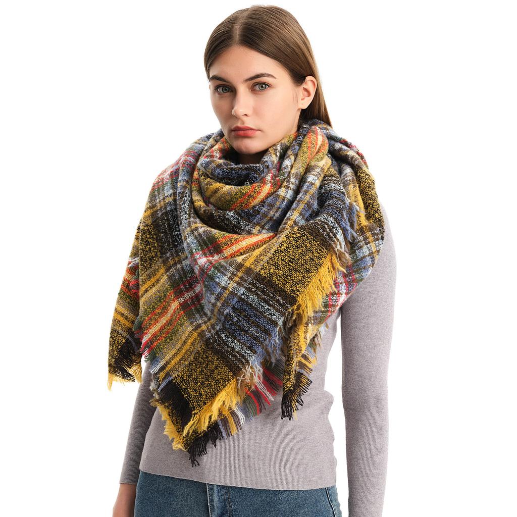 Новый шарф, женский осенне-зимний шарф, круглая пряжа, клетчатый шерстяной квадратный шарф, шарф