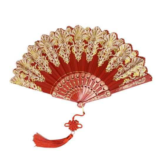 Chinese Style Folding Fan with Tassel Portable Summer Hand Held Fan Dance Performance Photo Props Party Costume Accessories Gift
