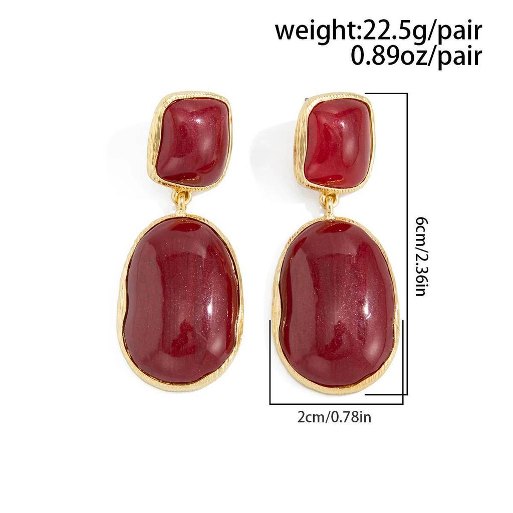 SHIXIN Vintage Red/White Resin Acrylic Oval Pendant Earrings Women Simple Geometry Drop Earrings New Year Jewelry Accessories