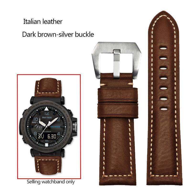 24mm Cowhide Frosted Italian Leather Watchband for Casio PROTREK Series PRG-600/PRG-650/PRW-6600 Outdoor Sports Bracelet Strap