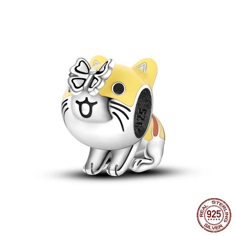 S925 стерлингового серебра милые фиолетовые подвески кошка собака бабочка цветок цепочка безопасности подвески подходят оригинальный браслет своими руками