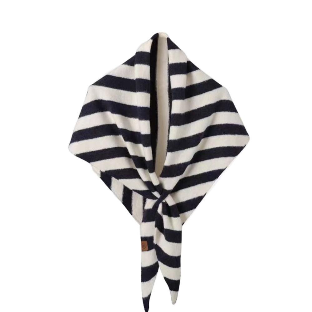Plush Knitted Triangle Scarf Korean Style Cape Wraps Retro Striped Scarf Autumn Winter