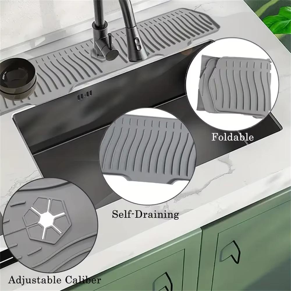 Foldable Sink Faucet Mat Non-Slip Faucet Drain Pad Kitchen Silicone Faucet Mat Washbasin
