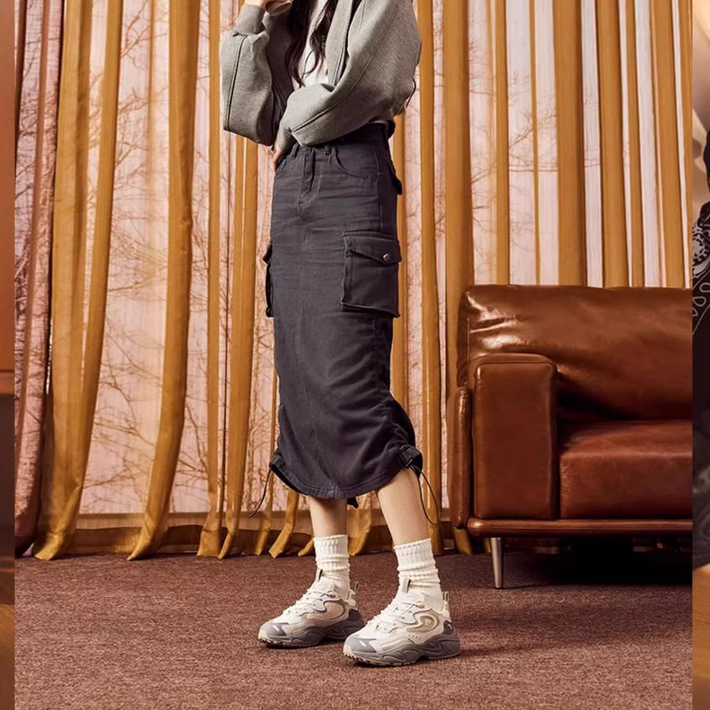 Anta Fabric Synthetic Leather TPU Starlight Trendy Versatile Lightweight Increased Height Low-Top Dad Shoes Women Sneaker White Gray 922348836-7