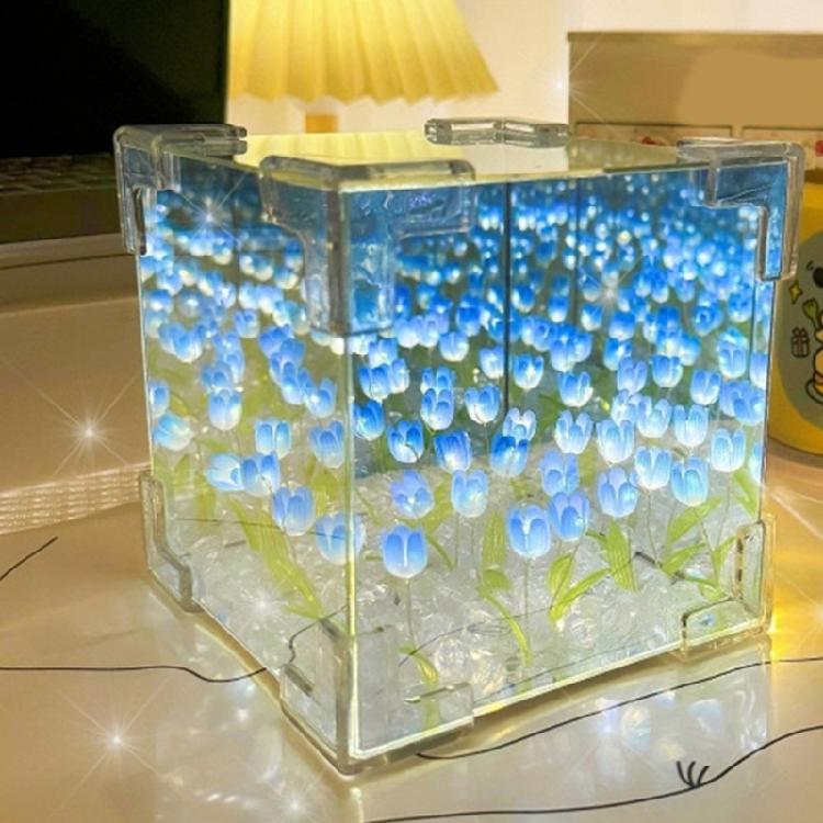 21Pieces DIY 3D Tulips Night Light Set for Special Event Party Decors Handmade Flowers Cube Night Lamp and Mirror Kits