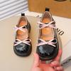 Spring Girl's Mary Janes Sliver Black Bowknot Elegant Kids Leather Shoes Chunky Round Toe Beautiful Chic Children Flat Shoe26-36
