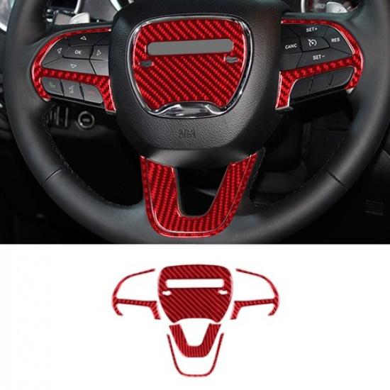 5pcs Red Carbon Fiber Car Steering Wheel Decoration Cover For Charger 2015-