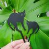2Pcs/Set Flowerpot Cat Sign Planter Insert Cat Sign with Stake Black Cat Silhouette