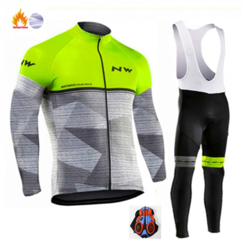 Northwave Thermal Fleece Cycling Jersey Pants Set Winter Warm Long Sleeve Full Kit Men Women