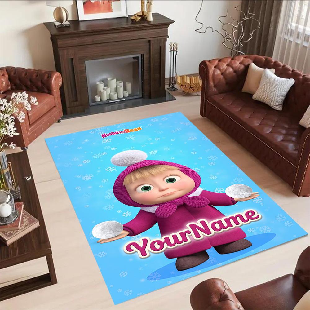 Masha Bear Customizable Name Floor Mat Design for Hallway Playrooms Entryway Outdoor Anti-slip Rug Anime Office Decor Best for Christmas
