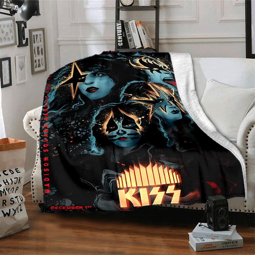 1 шт. Плед с изображением группы KISS, мягкий, для любого сезона, с ярким дизайном, идеально подходит для дома, путешествий и в качестве подарка, идеален для дневного сна и кемпинга