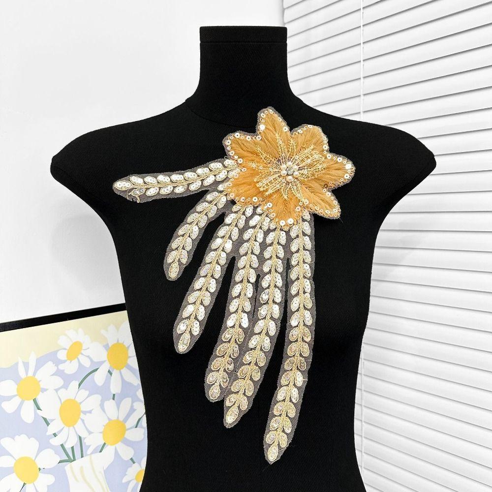 Pearl Bead Inlay Sequin Beaded Lace Embroidery Wedding Dress Patch Bridal Veil Ornament