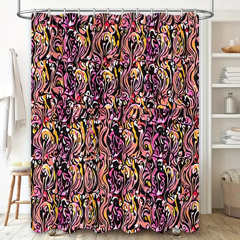 Черно-розовый коврик для ванной, декоративный набор штор для душа, водонепроницаемый для вкладыша для ванной комнаты, 3D-принт, аксессуары для украшения дома