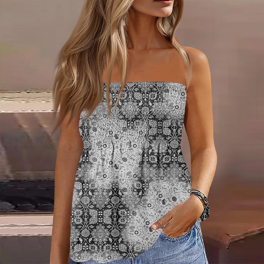 Tube Tops For Women,Cute Sexy Off Shoulder Print Sleeveless T-Shirt
