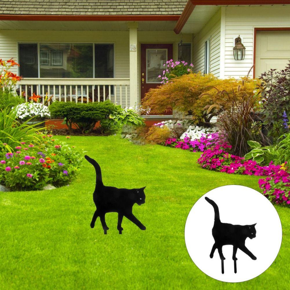 Black Acrylic Cat Stake Waterproof Simulation Black Cat Statue Cat Garden Stake  Courtyard