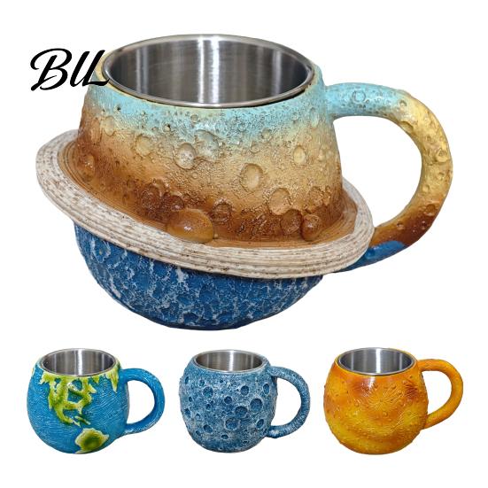 Decorative Beverage Container 300ml 3D Planet Coffee Mug with Stainless Steel Liner, Realistic Solar System Relief Water Creative Desk Ornament