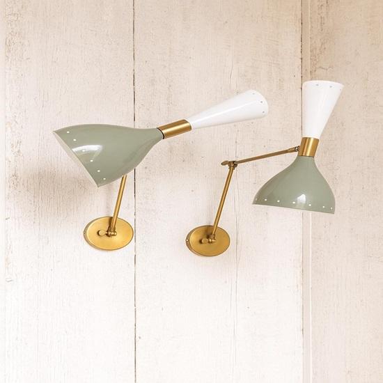 Mid-Century Modern Diabolo Wall Sconce Pair Italian Brass Adjustable Lighting  Lime Green Color