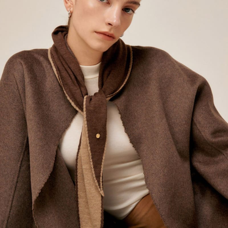 Saint Luxure 100% Wool Triangle Petite Muffler Brown Beige