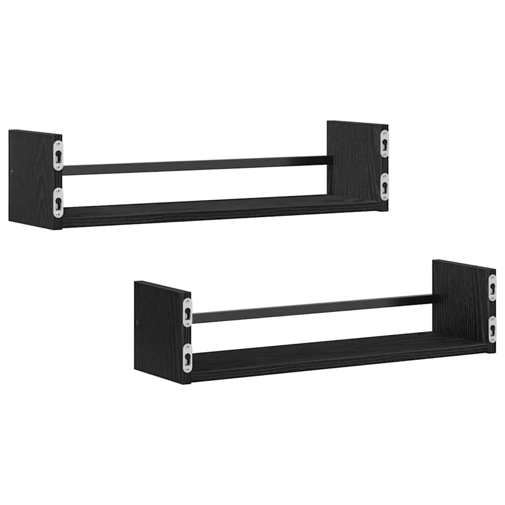 Wall Shelf 2 pcs Black Oak Effect 60 x 16 x 14 cm