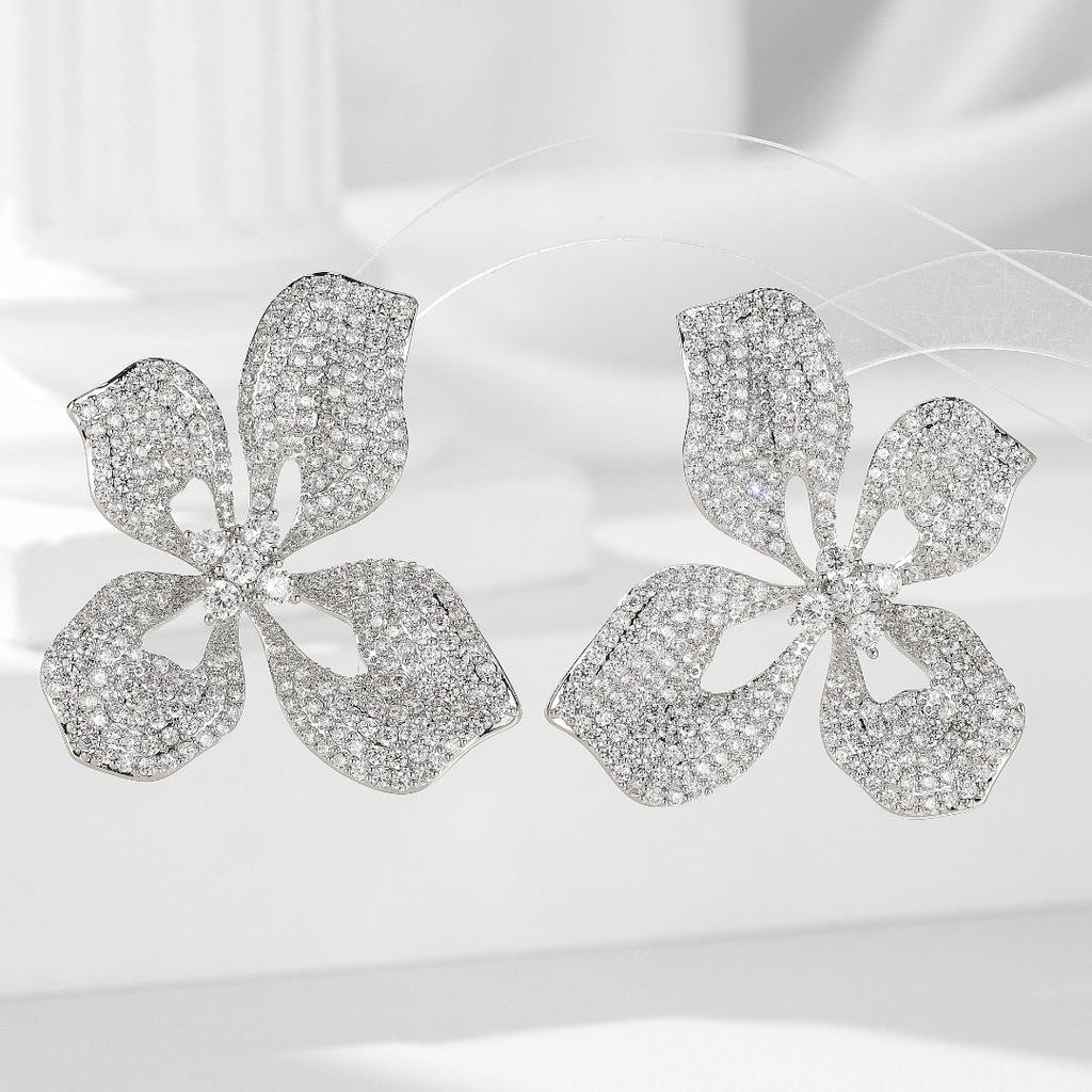 2026 Light Luxury Temperament Zircon Flower Earrings Women, Niche Temperament Celebrity Stud Earrings Jewelry Women
