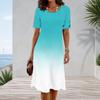 Women Plus Size Round Neck Short Sleeve Clover Printed White Green A Line Dress