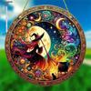 1pc Halloween Witch Stain Art Window Hanging Suncatcher Plaque Acrylic Round Wreath Decoration Indoor Outdoor Window Decora