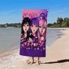 Розово-фиолетовое пляжное полотенце с изображением K-pop аниме-девушки, ультраабсорбирующее, для прохладной комнаты, полотенце для бассейна, плавания, для улицы, декор для спортзала