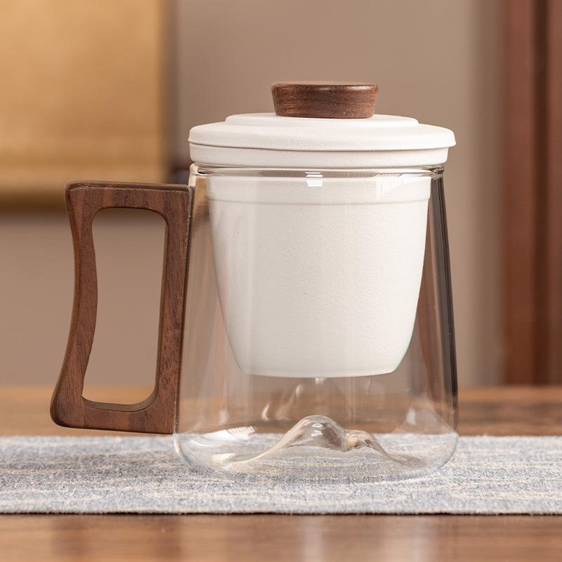 Ручка из черного сандала, офисная кружка, керамическая вставка-фильтр, стеклянная чашка для чая, высококлассная, защита от ожогов, подарочная коробка, портативный подарок