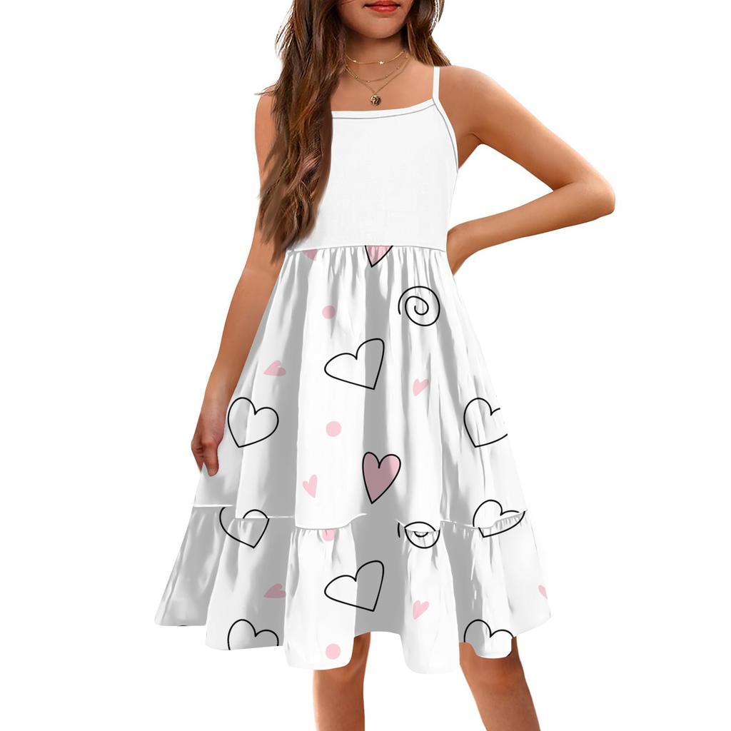 The Summer Children Condole Girls Printed Sleeveless Cute Flower Princess Leisure Dresses