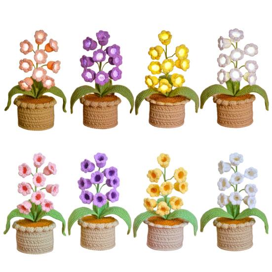 Lily of The Valley Lamp Crochet Artificial Flower Night Light Handmade Potted Plant Table Lamp for Women Wife Girlfriend Birthday Christmas Valentine