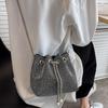 Fashion Women Drawstring Rhinestones Shoulder Bag Luxury Bucket Crossbody Bag