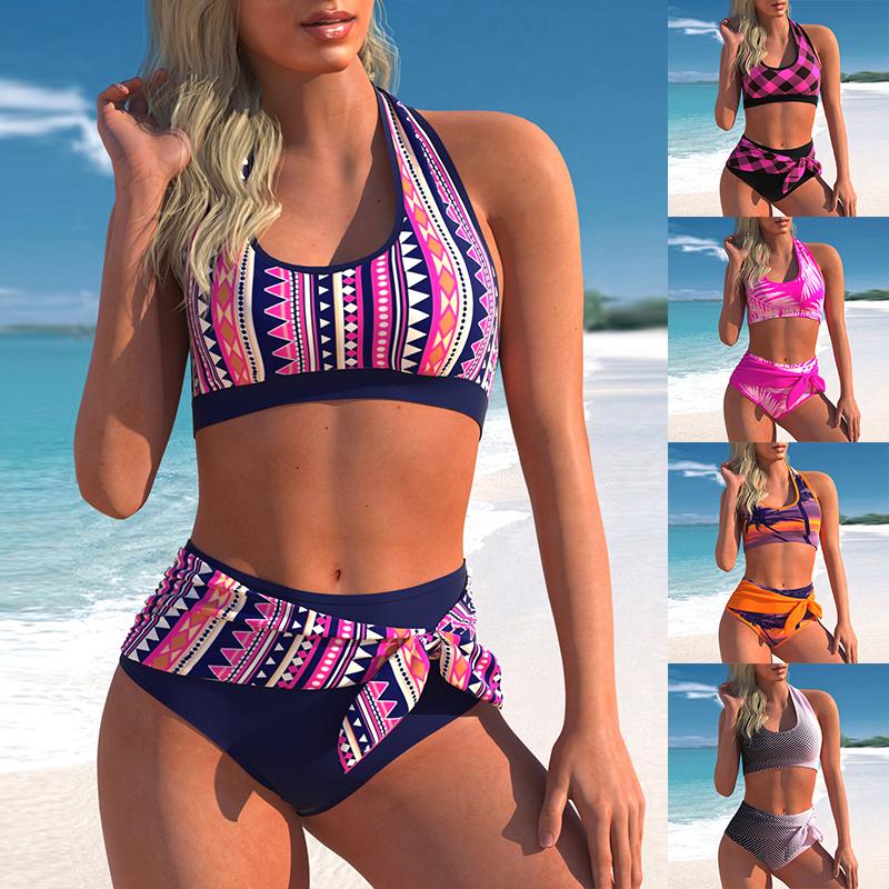 Plus Size Women Sexy High Waist Bikini Two Piece Bandeau Bikinis Hot Set 2024 Swimsuits Push Up Swimwear Women Beach Bathing Suit Biquini