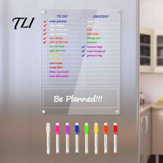 Clear Fridge Whiteboard for Family Acrylic Magnetic Planning Board, Dry Erase Notepad Memo Board Fridge, Decorative Monthly Weekly Daily Meal