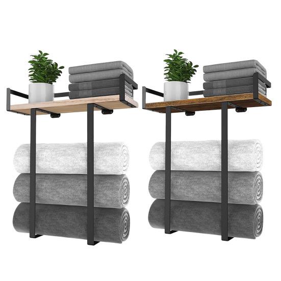 Настенная вешалка для полотенец с деревянной полкой, прочная, несущая, простая установка, органайзер для хранения рулонных полотенец в ванной комнате