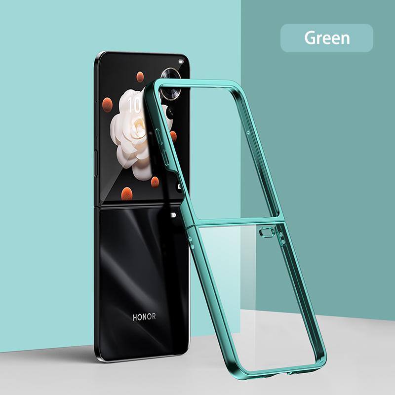 Кейс для Назначение Honor Magic V Flip MagicV VFlip Ультратонкий Твердый Гальванический Цветной / Разделенный корпус Прозрачный защитный чехол Ударопрочный Задний корпус Защита от падения