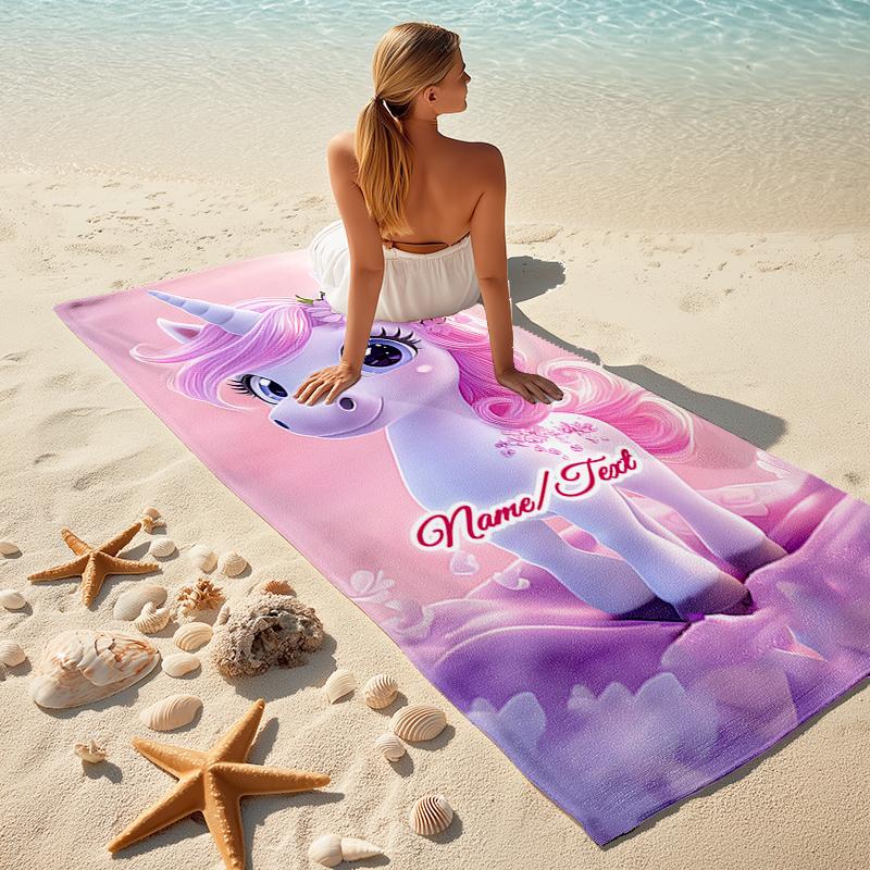 1PC Custom Name Magical Unicorn Fantasy Beach Towel Highly Absorbent And Sand-Resistant Towel for Swimming, Pool, Yoga, And Travel Lightweight