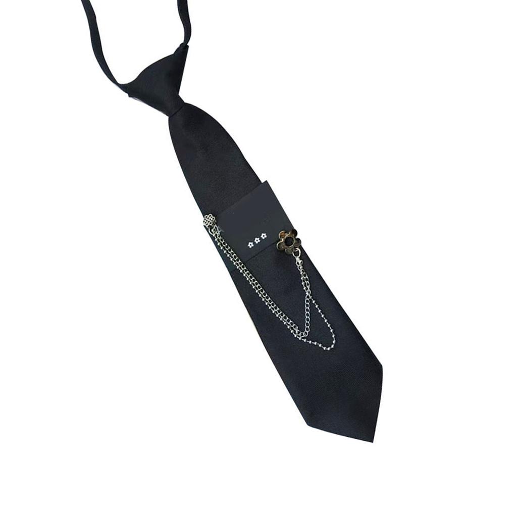 Fashionable Necktie Knotfree Tie with Chain Pendant Popular and Cool Shirt Tie for Adult and Teens Uniform Tie for Party