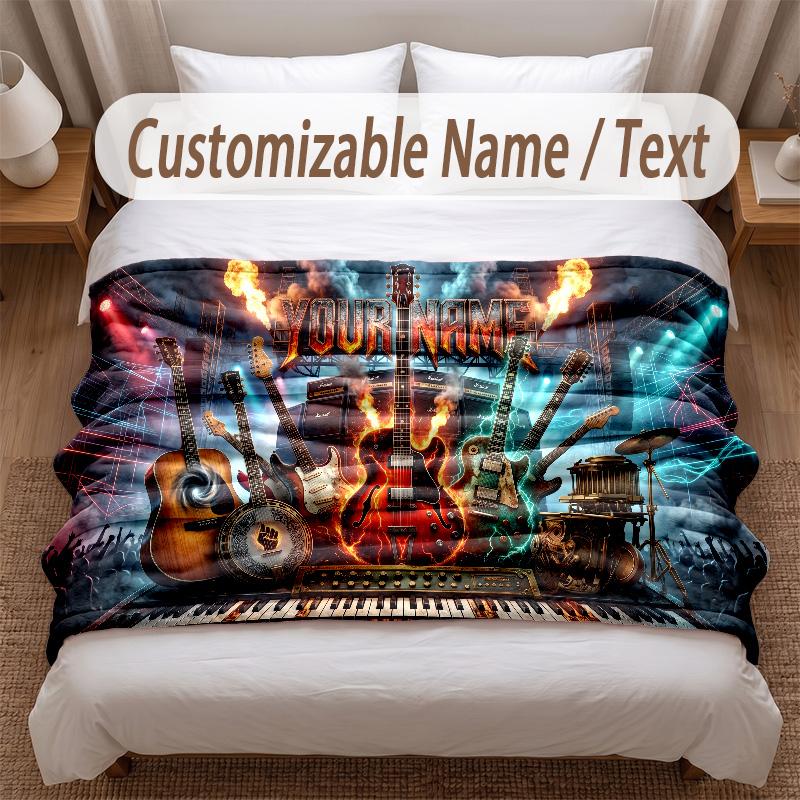 Music General Theme Soft Blanket Personalized Custom Name Text Print Warm Blanket Home Sofa Bedroom Decor