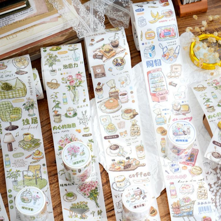 4 Style 1Roll/pack Oil Masking Tape Life Diary for DIY Handbook Phone Case Vintage European Bottoming Collage Party Labels