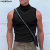 Men Sleeveless Turtleneck Solid Color Knitted Tops Vests