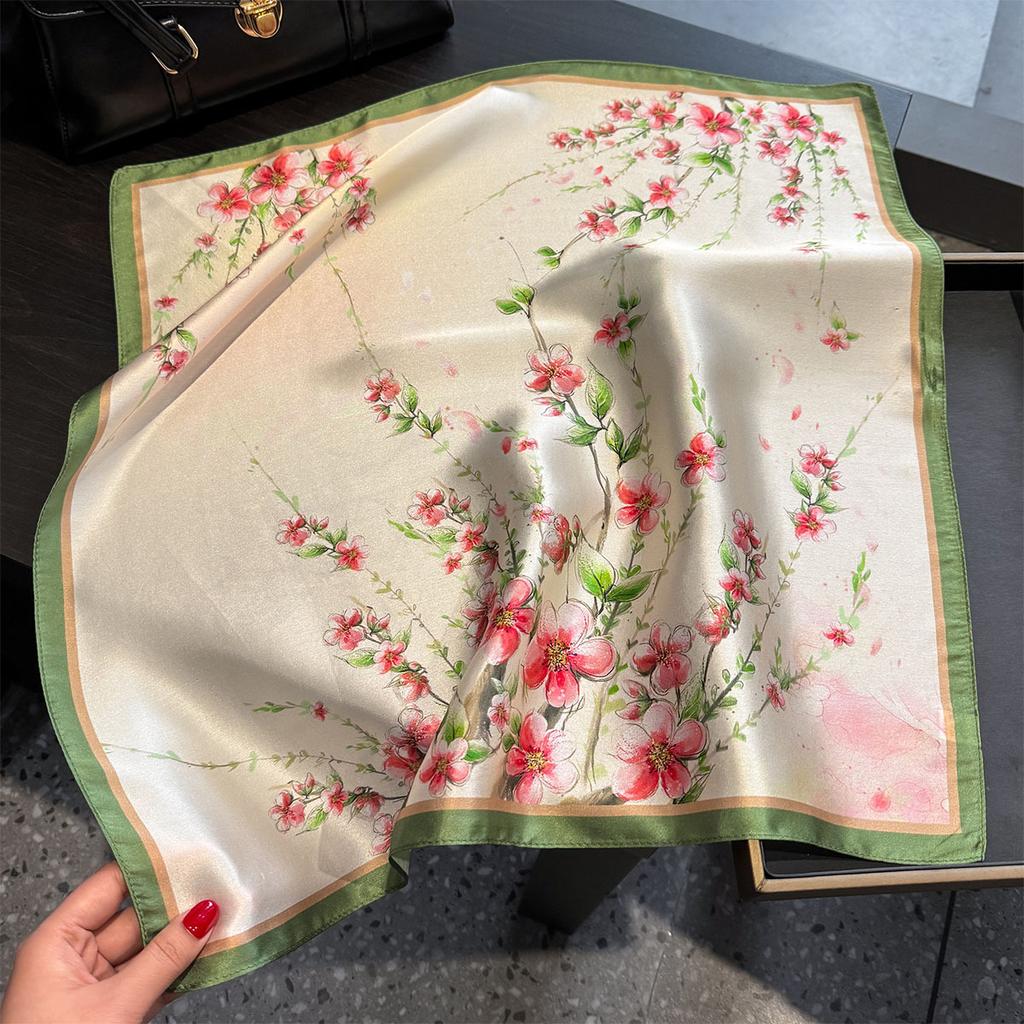 Foulard Carre De Luxe 100% Soie Pour Femmes, Bandana En Satin Pour Cheveux, 53x53cm, Imprime, Hijab De Plage, Pareo