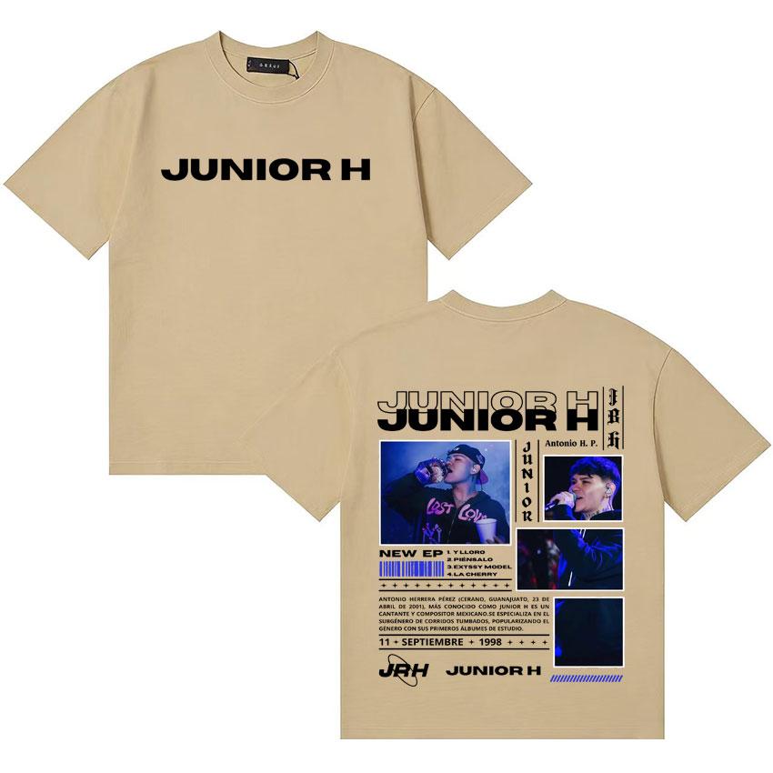 Streetwear Rapper Junior H New Album Tour T Shirt Unisex Women Short Sleeve Gothic Double Sided Print Hip Hop Casual Y2K Tee Unisex