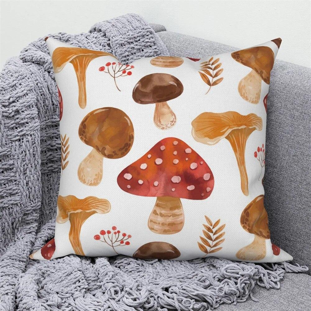 Plant Leaf Flower Pillowcase Farmhouse Home Sofa Car Decorative   Mushroom Cushion Cover