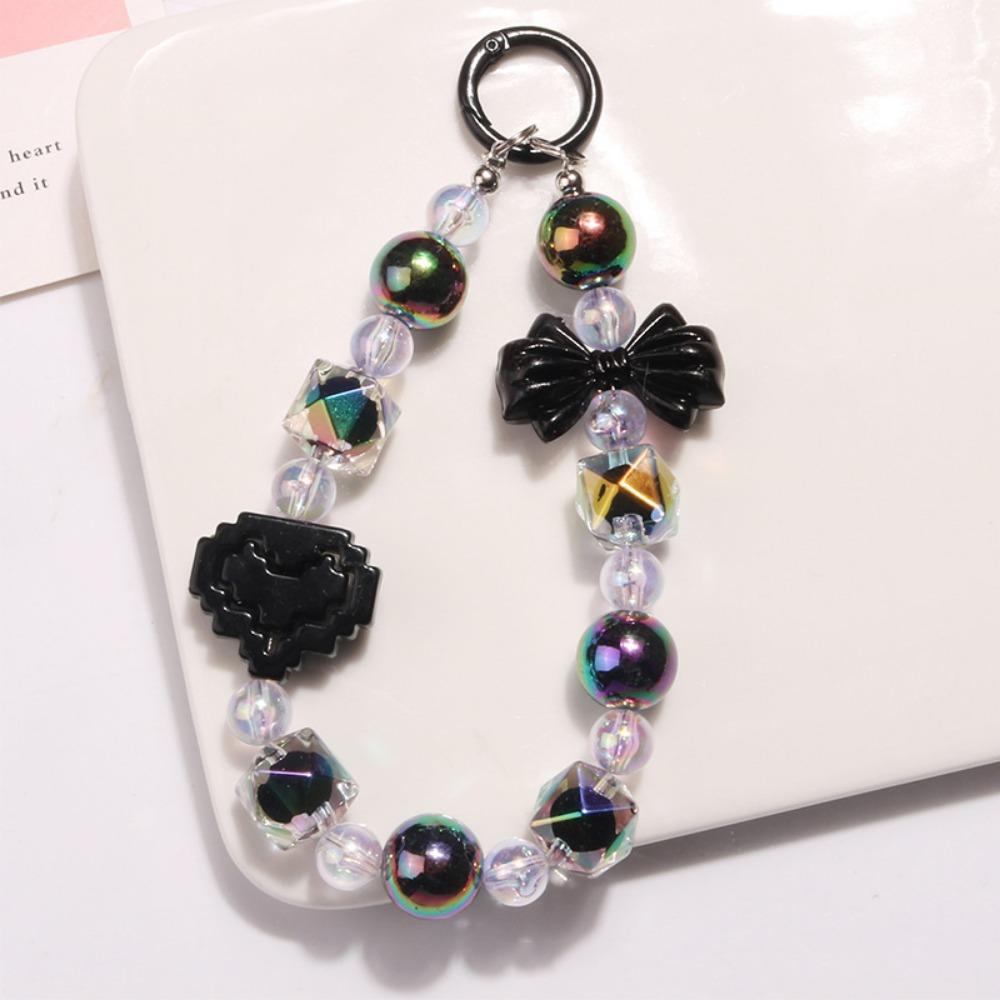 Acrylic Beaded Wrist Strap Lanyard Bowknot Phone Pendant Sweet Keychain Bag Chain  Women
