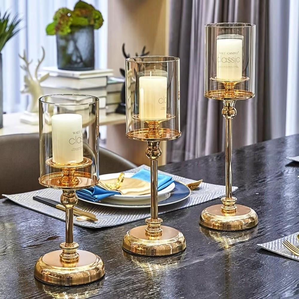 Detachable Candlestick Golden Pillar Candle Holder Candle Holders  For Dining Coffee Table Wedding