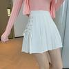 Women Mini Skirt High Waist Side Lace-up Pleated Skirt Solid Color A-Line Skirt with Lining Bottoming Shorts Streetwear