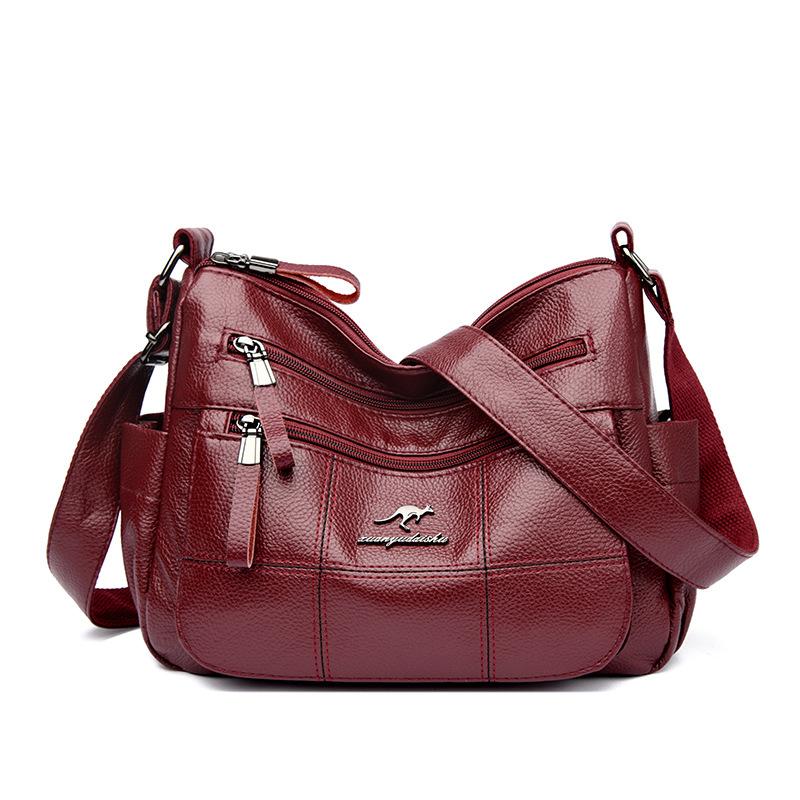 High End Soft Leather Women's Bag New Simple Middle Aged Mother's Crossbody Bag Commuting Multi Layer Large Capacity Shoulder Bag